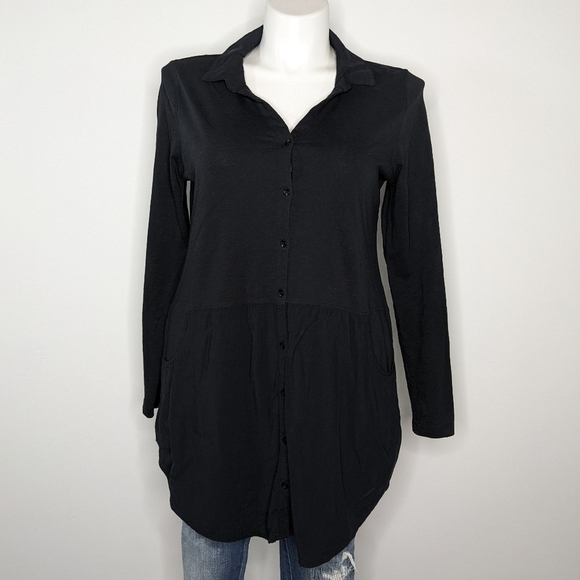 Soft Surroundings black collared button down L - Picture 1 of 11